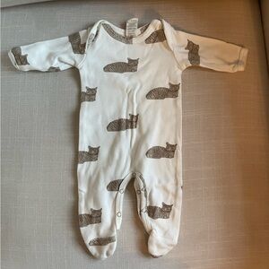 Kate Quinn White and Brown Cat Print Footie